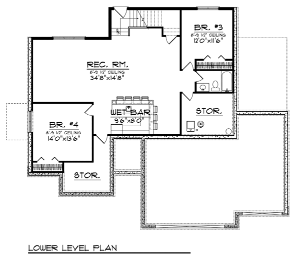 Ranch Traditional Lower Level of Plan 73422