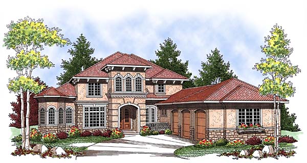 Mediterranean Plan with 3687 Sq. Ft., 4 Bedrooms, 4 Bathrooms, 3 Car Garage Elevation