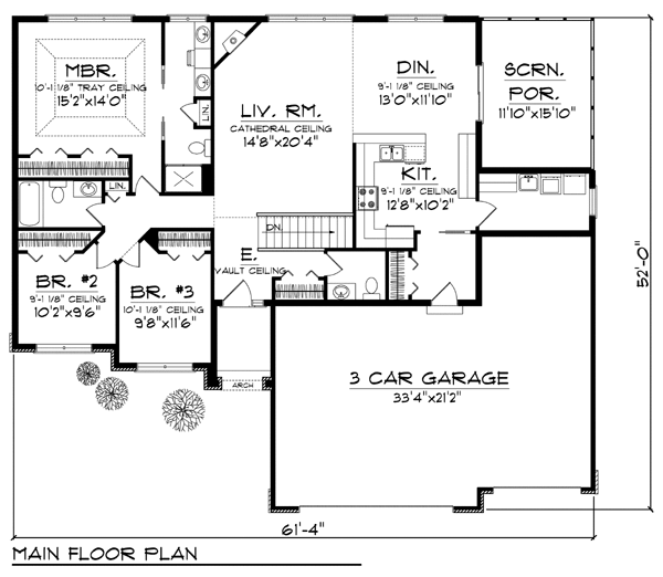 One-Story Traditional Level One of Plan 73440