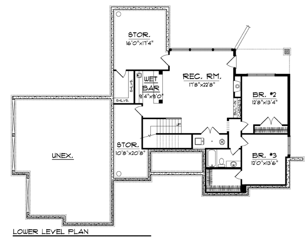 Traditional Tudor Lower Level of Plan 73448