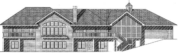 Colonial One-Story Rear Elevation of Plan 73464