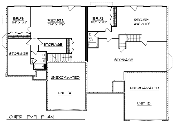 Ranch Lower Level of Plan 73488