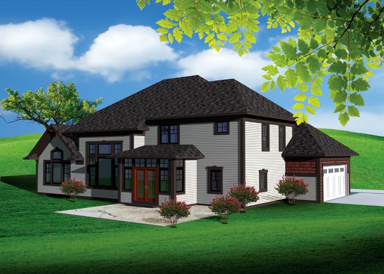 Traditional Rear Elevation of Plan 73497