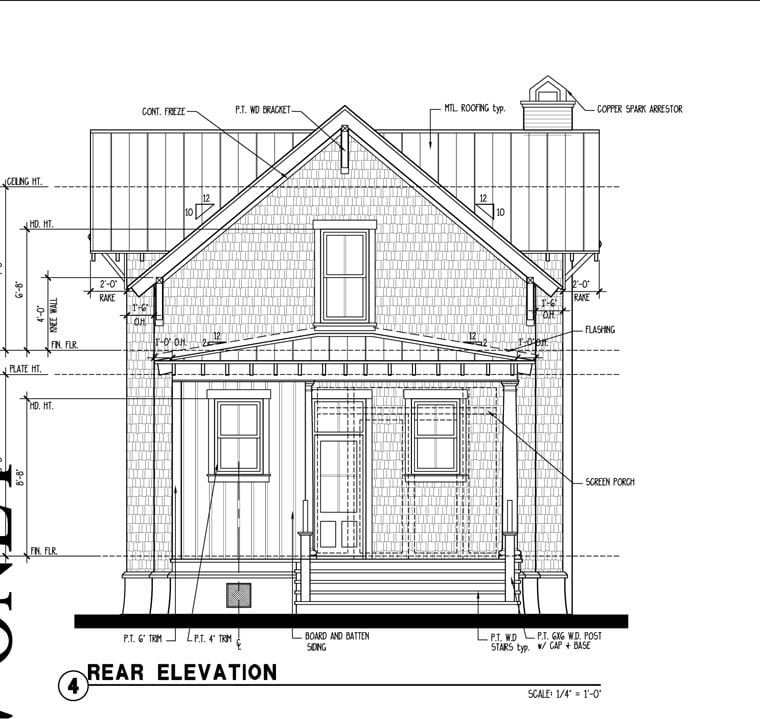 Historic Southern Rear Elevation of Plan 73708