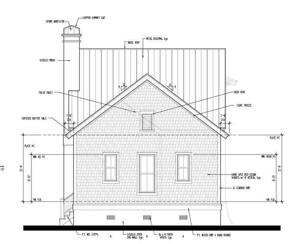 Historic, Southern Plan with 1960 Sq. Ft., 4 Bedrooms, 4 Bathrooms Rear Elevation