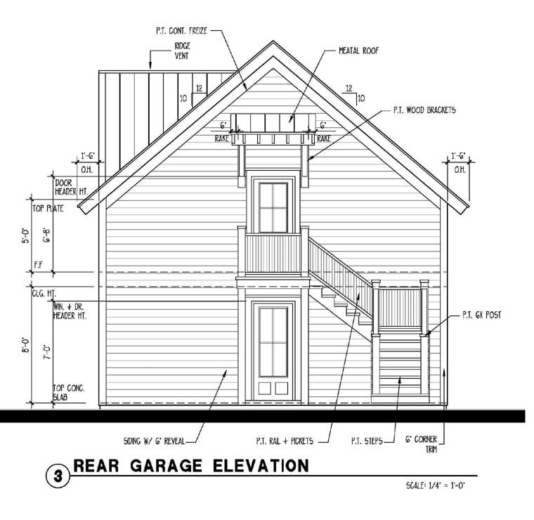 Historic Rear Elevation of Plan 73760