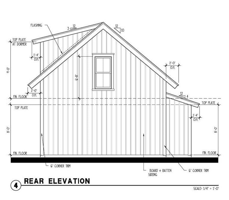 Historic Rear Elevation of Plan 73822