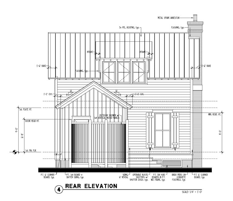 Country Historic Rear Elevation of Plan 73834