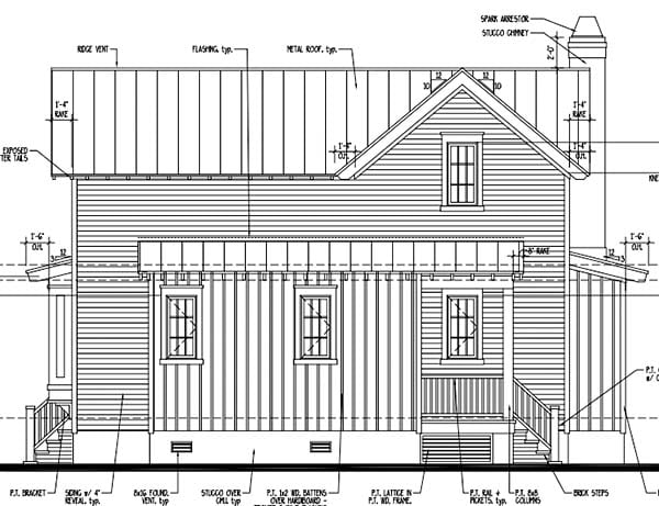 Country Historic Rear Elevation of Plan 73850