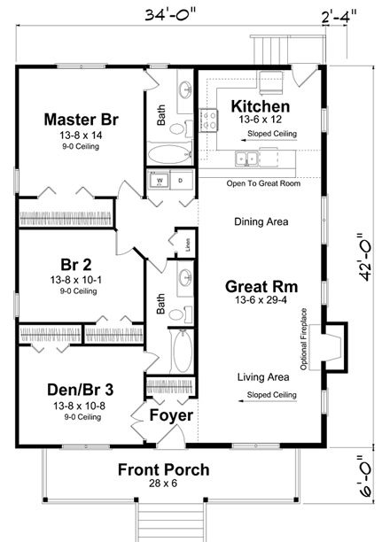 House Plan 74001 First Level Plan