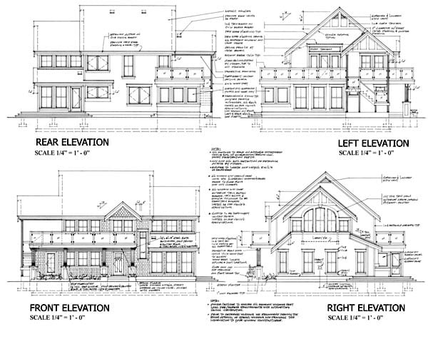 Contemporary Craftsman Traditional Rear Elevation of Plan 74016