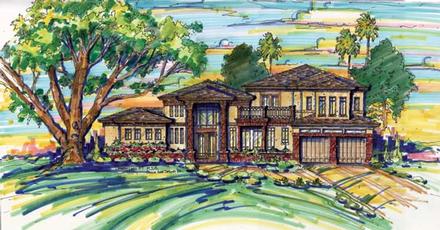 Mediterranean Southwest Elevation of Plan 74242