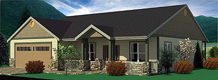 Country Craftsman Ranch Elevation of Plan 74306