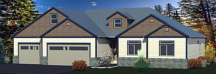 Country Craftsman Ranch Traditional Elevation of Plan 74311