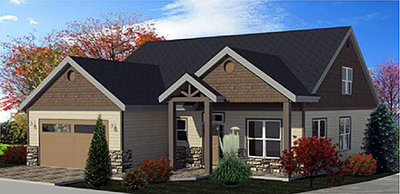 Coastal Country Craftsman Elevation of Plan 74337