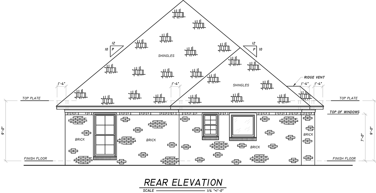 European French Country Rear Elevation of Plan 74634