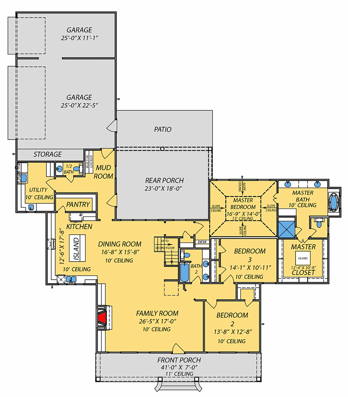 Country Farmhouse Traditional Level One of Plan 74641