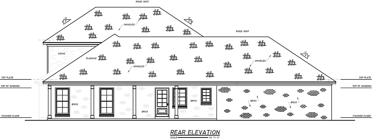 Historic Plantation Southern Traditional Rear Elevation of Plan 74653