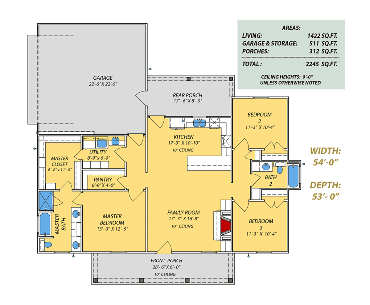 Country Farmhouse Traditional Level One of Plan 74659