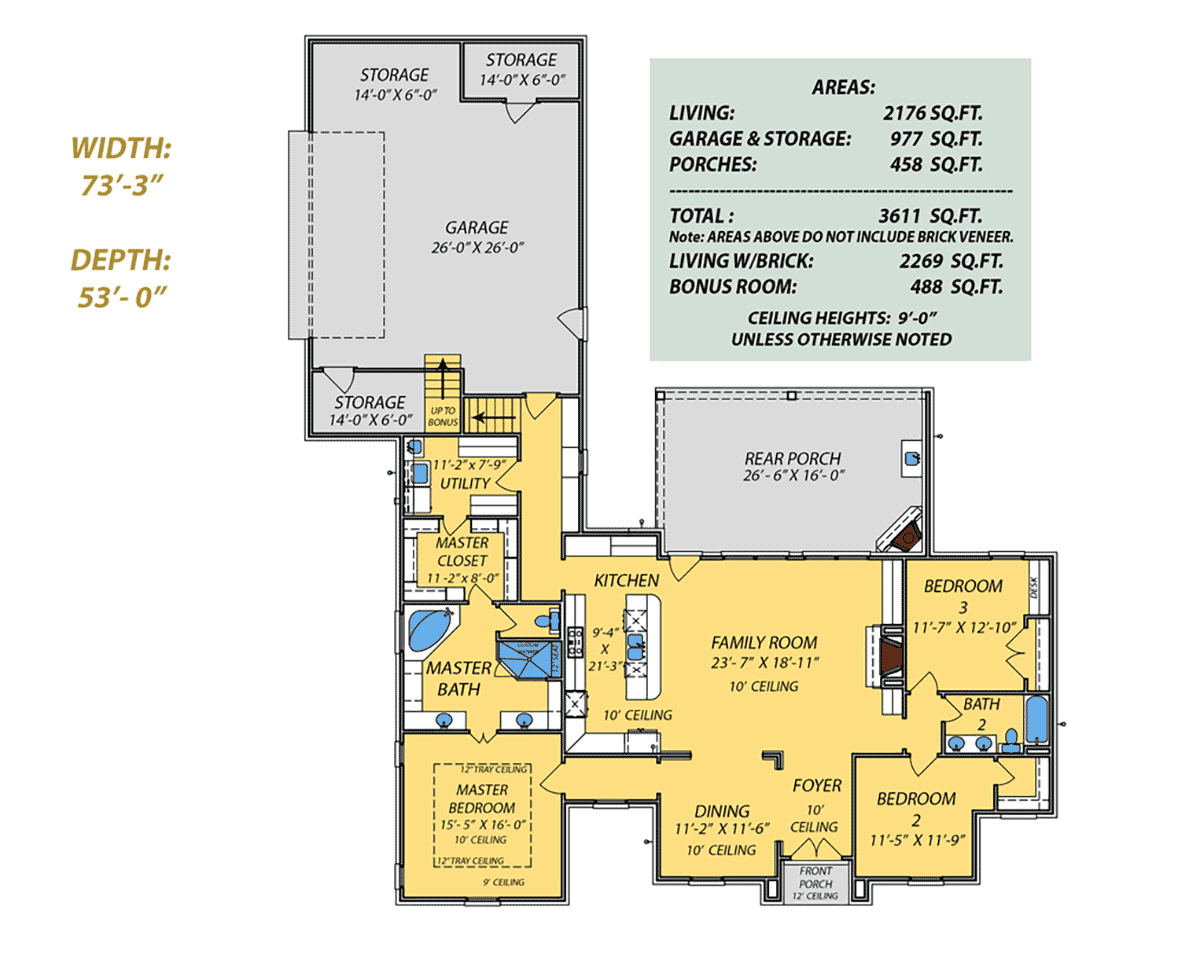 French Country Traditional Level One of Plan 74660