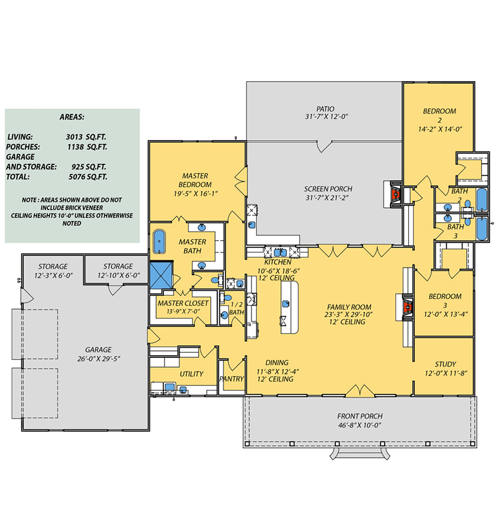 Country Farmhouse Traditional Level One of Plan 74668