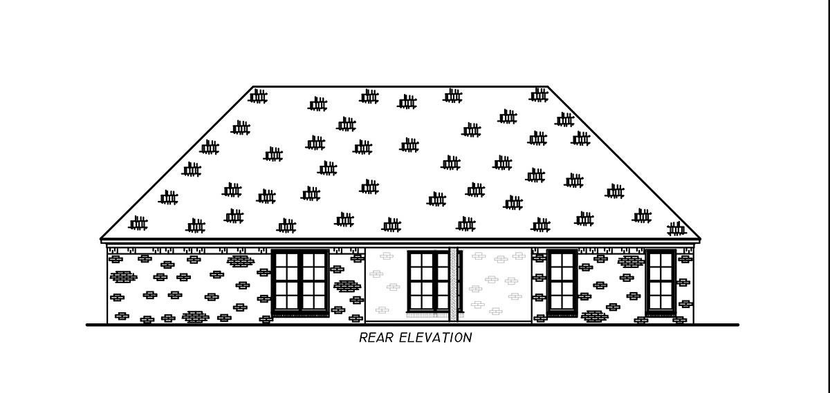 French Country Plan with 2322 Sq. Ft., 4 Bedrooms, 3 Bathrooms, 2 Car Garage Rear Elevation