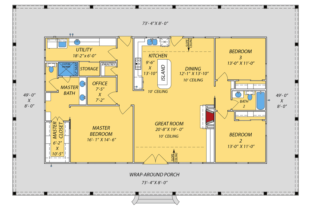 Country Farmhouse Traditional Level One of Plan 74680