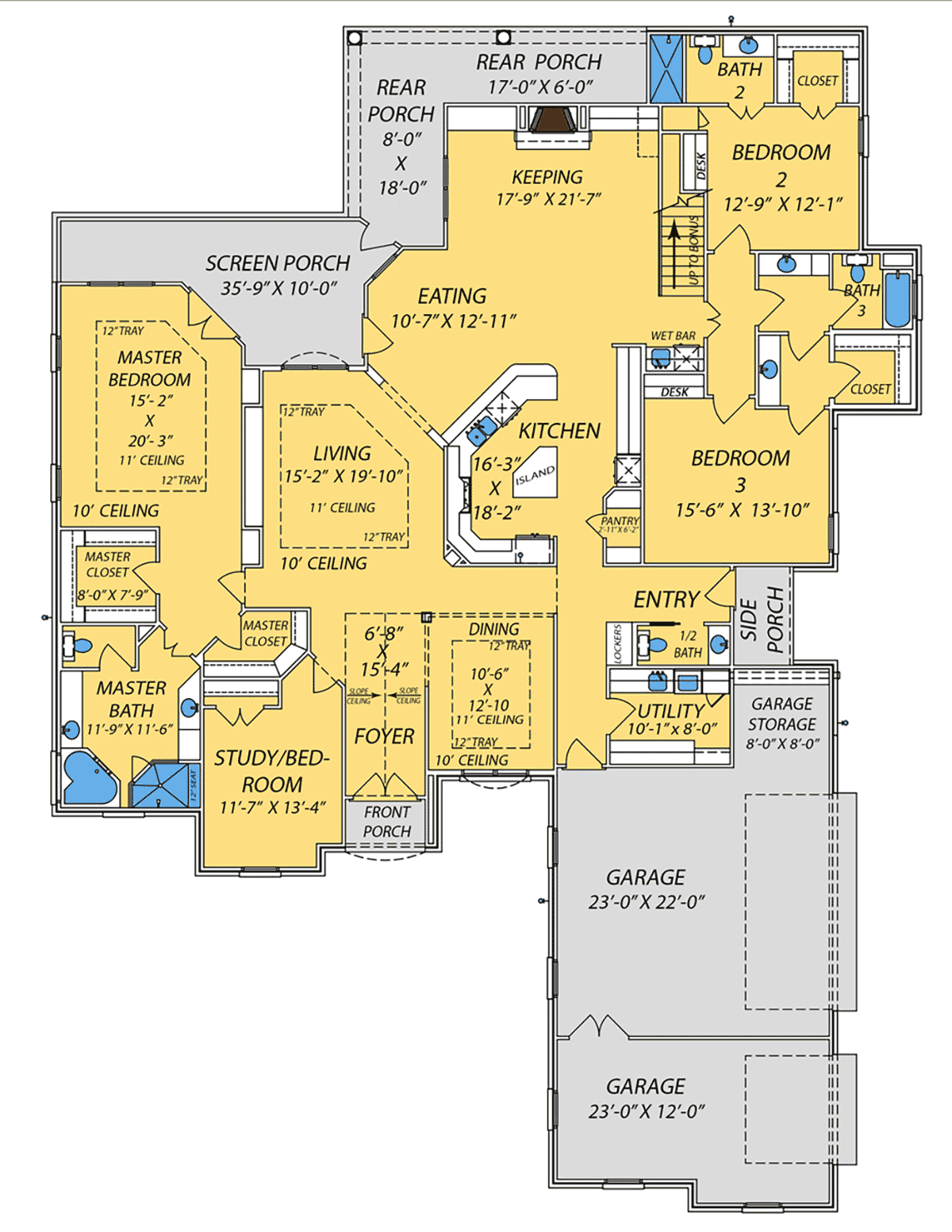 Acadian French Country Traditional Level One of Plan 74684