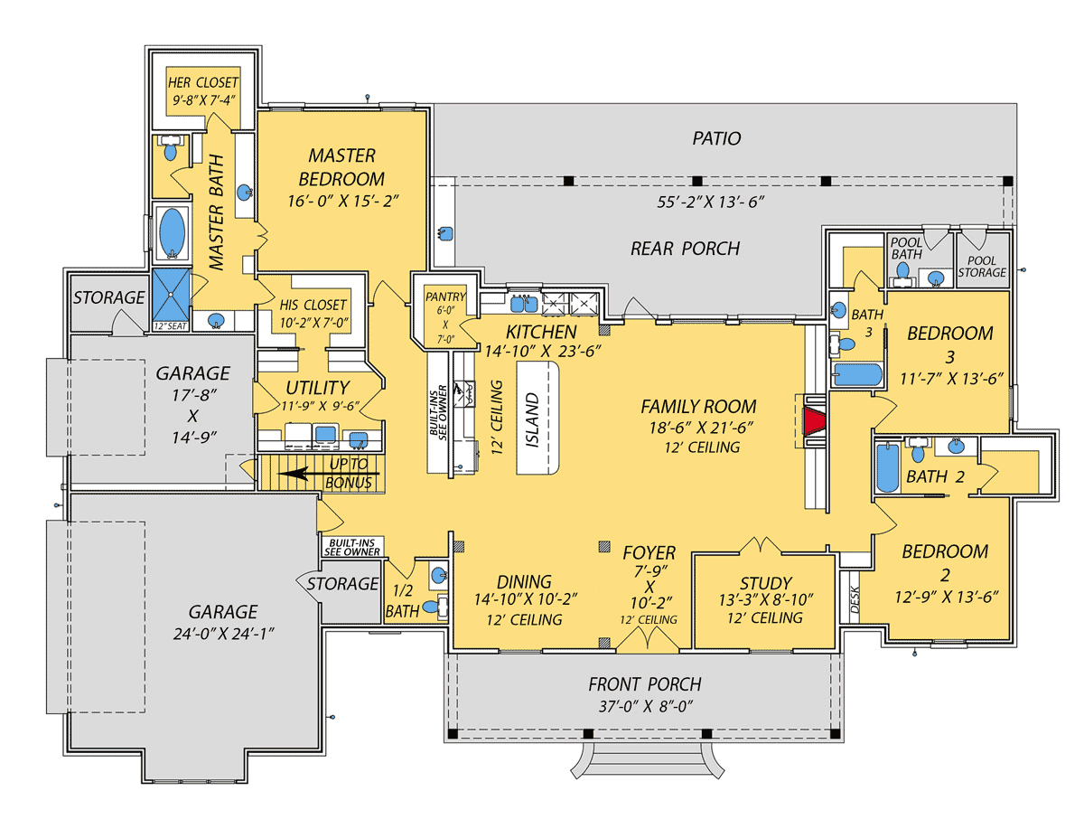 Country Farmhouse Traditional Level One of Plan 74690