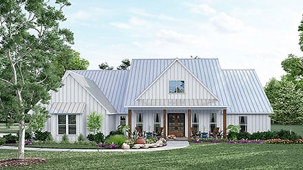 Contemporary Country Farmhouse Southern Elevation of Plan 74699