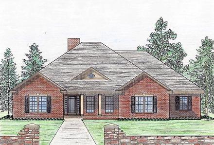 Cottage Country Craftsman Ranch Southern Elevation of Plan 74722