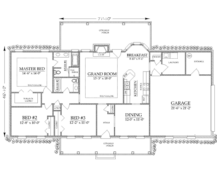 Country Craftsman Ranch Traditional Level One of Plan 74726