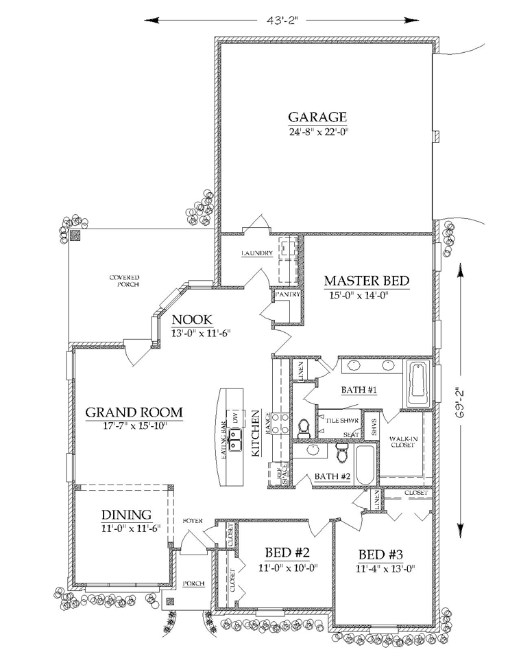 Cottage European Southern Traditional Level One of Plan 74728