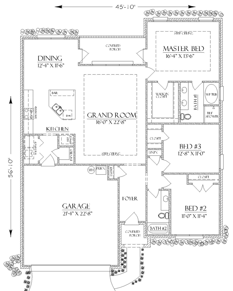 Cottage European Traditional Level One of Plan 74732