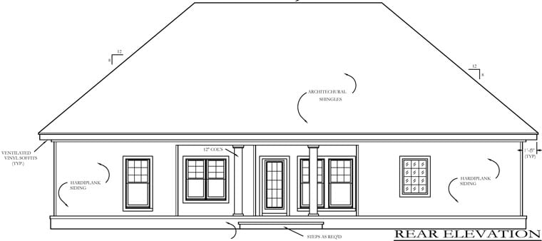 Bungalow Craftsman Traditional Rear Elevation of Plan 74736