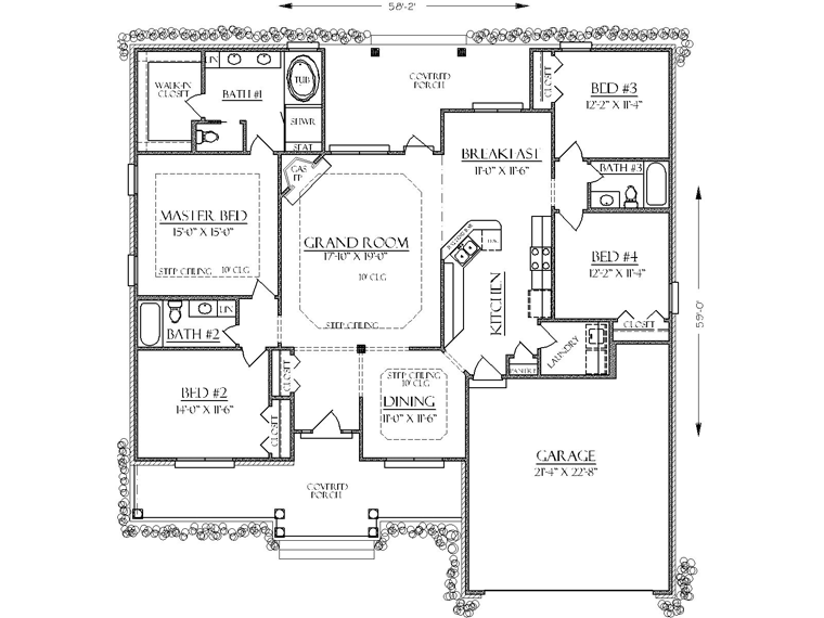 Bungalow Cottage Country Craftsman European Southern Traditional Level One of Plan 74738