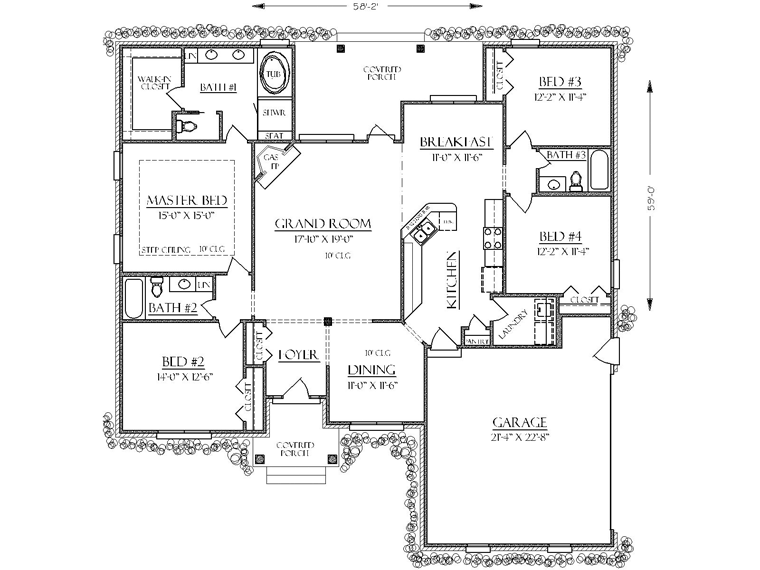 Bungalow Cottage Country Craftsman European Mediterranean Southern Traditional Level One of Plan 74739