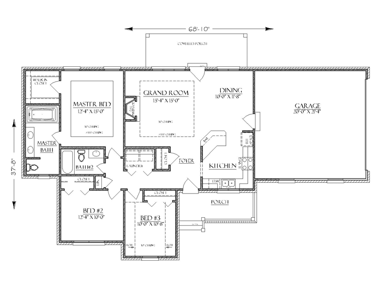 Bungalow Cottage Country Farmhouse Ranch Southern Traditional Level One of Plan 74753