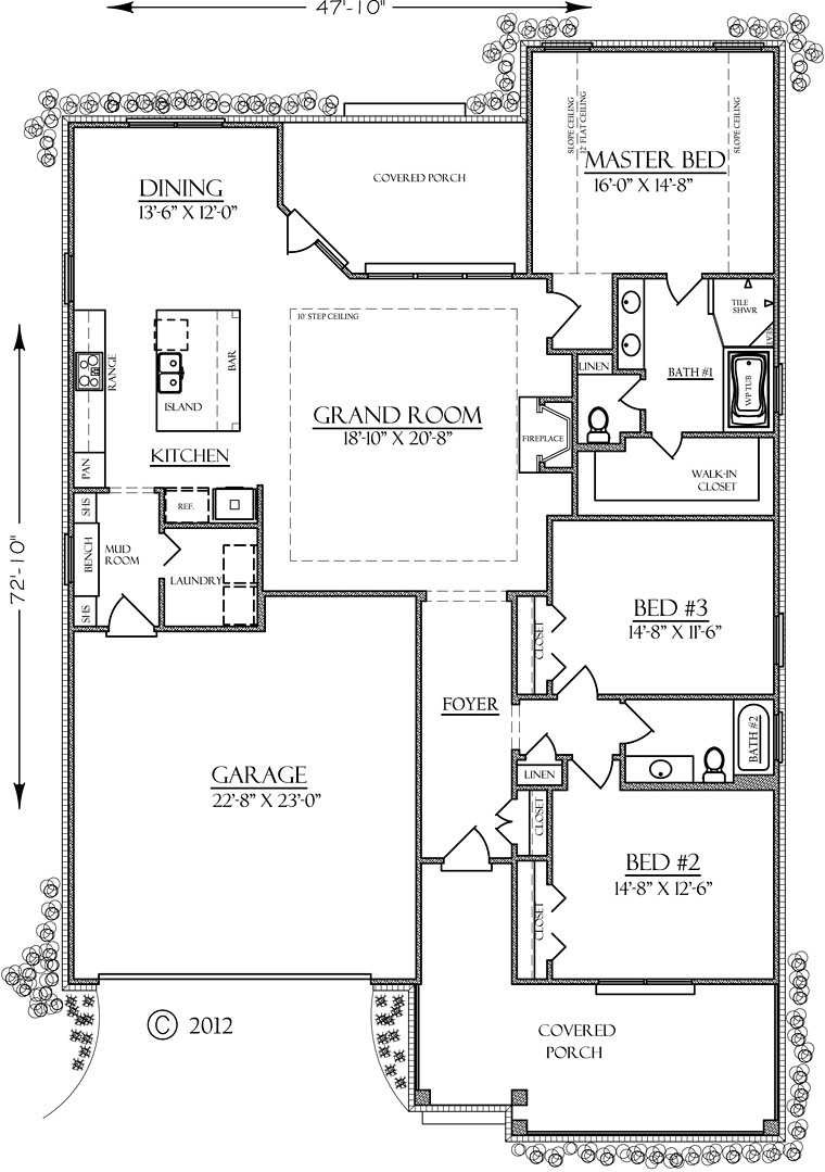 Bungalow Country Traditional Level One of Plan 74754