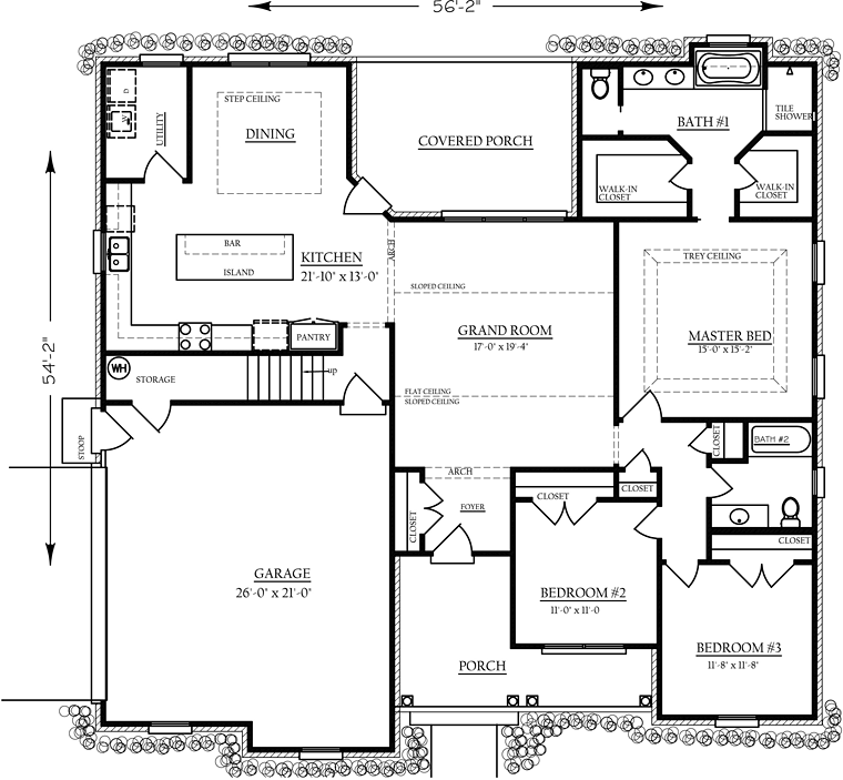 Bungalow Country Traditional Level One of Plan 74757