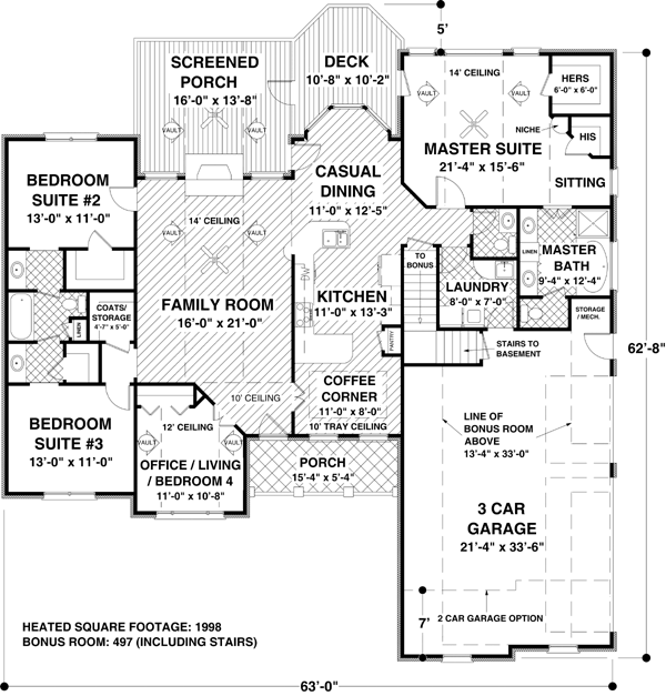One-Story Traditional Level One of Plan 74813
