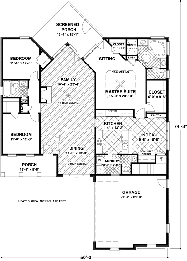 One-Story Traditional Level One of Plan 74814