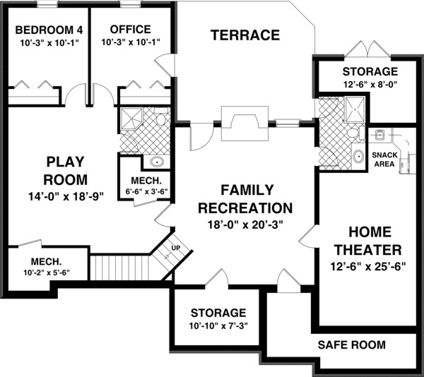 Craftsman Traditional Lower Level of Plan 74818