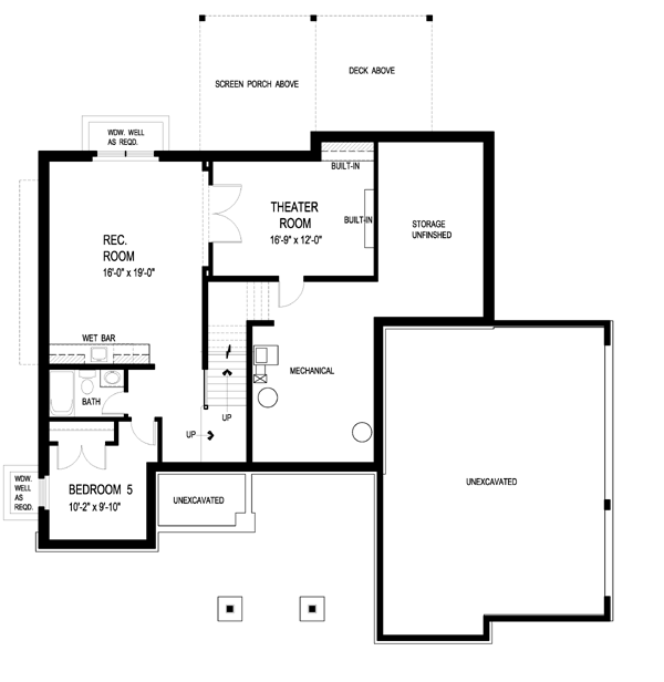 Craftsman Traditional Lower Level of Plan 74826