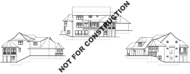 Craftsman Plan with 3502 Sq. Ft., 4 Bedrooms, 5 Bathrooms, 3 Car Garage Rear Elevation