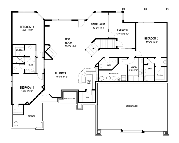 Traditional Lower Level of Plan 74829