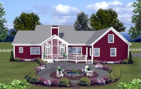 Country Farmhouse Ranch Rear Elevation of Plan 74834