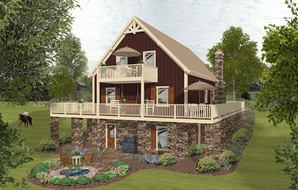 Cottage Country Southern Rear Elevation of Plan 74847