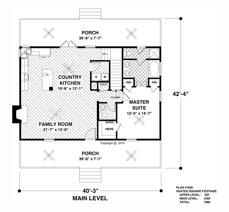 Cottage Country Craftsman Level One of Plan 74849