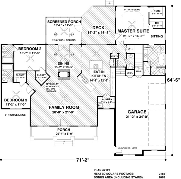 Cottage Country Craftsman Ranch Level One of Plan 74854